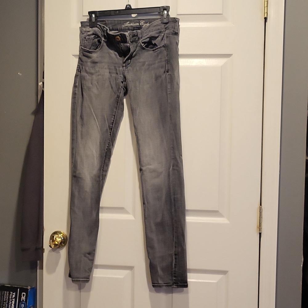 American Eagle Hi-Rise Jegging Stretch Button Fly Jeans Gray Size 6